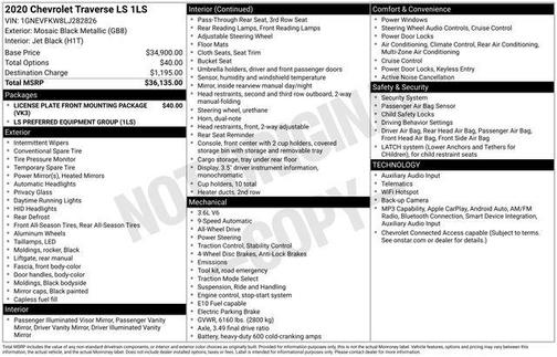 Mosaic Black Metallic 2020 Chevrolet Traverse LS