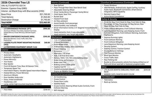 Cypress Gray 2026 Chevrolet Trax LS
