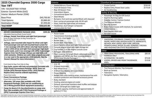 2025 Chevrolet Express 3500 RWD 3500 Regular Wheelbase WT