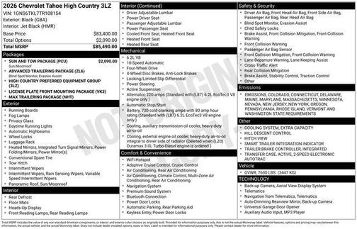 2026 Chevrolet Tahoe 4WD High Country