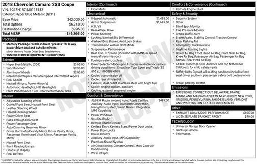 2018 Chevrolet Camaro 2SS