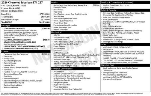 Black 2026 Chevrolet Suburban Z71, 4WD