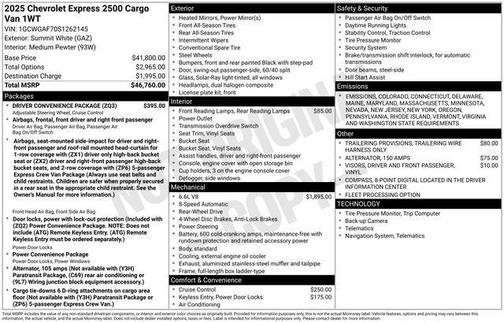 2025 Chevrolet Express 2500 RWD 2500 Regular Wheelbase WT