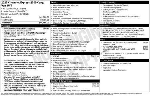 2025 Chevrolet Express 2500 RWD 2500 Regular Wheelbase WT