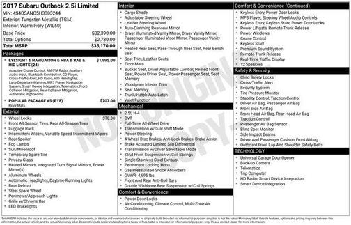 2017 Subaru Outback 2.5i Limited