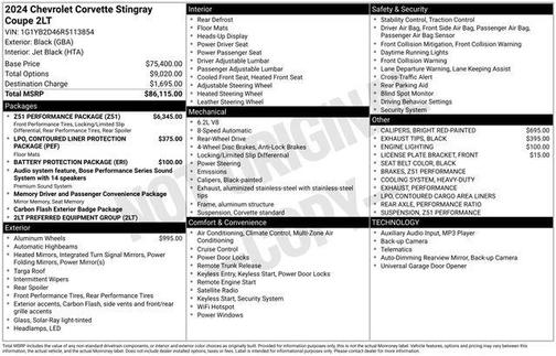 Black 2024 Chevrolet Corvette Stingray w/2LT