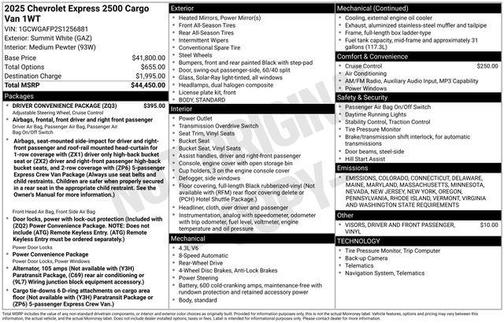 2025 Chevrolet Express 2500 RWD 2500 Regular Wheelbase WT