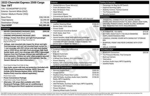 2023 Chevrolet Express 2500 RWD 2500 Regular Wheelbase WT