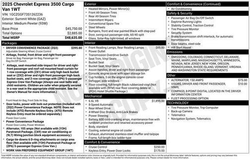 2025 Chevrolet Express 3500 RWD 3500 Regular Wheelbase WT