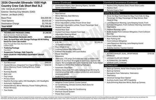 Sterling Gray Metallic 2026 Chevrolet Silverado 1500 High Country