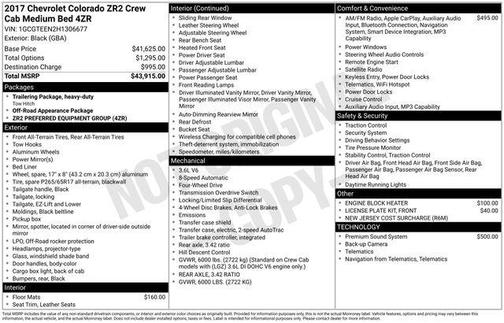 Black 2017 Chevrolet Colorado ZR2