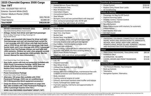 2025 Chevrolet Express 3500 RWD 3500 Regular Wheelbase WT