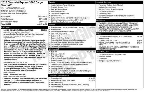 2025 Chevrolet Express 3500 RWD 3500 Extended Wheelbase WT