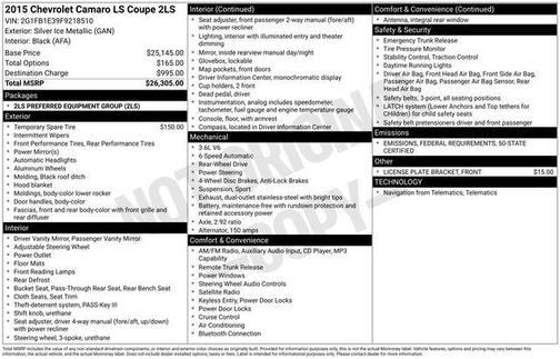 2015 Chevrolet Camaro 2LS