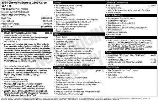 2025 Chevrolet Express 2500 RWD 2500 Regular Wheelbase WT