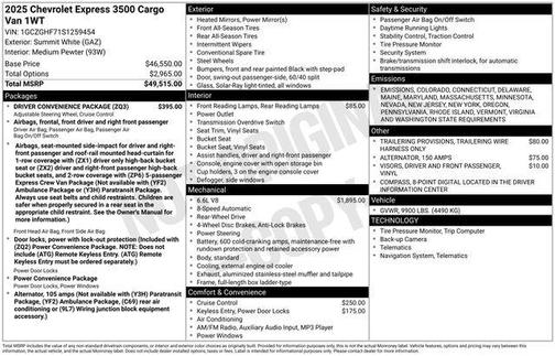 2025 Chevrolet Express 3500 RWD 3500 Extended Wheelbase WT