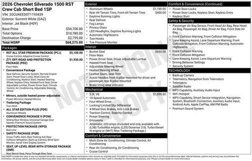 Summit White 2026 Chevrolet Silverado 1500 RST