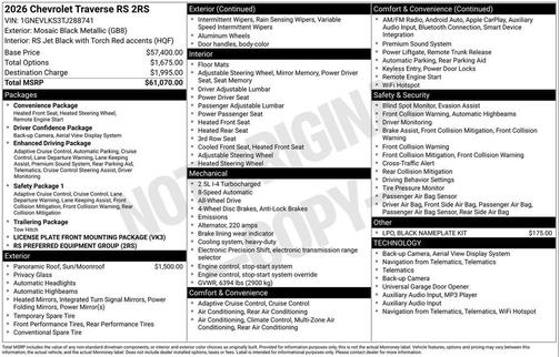 Mosaic Black Metallic 2026 Chevrolet Traverse RS