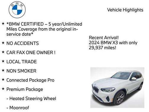 Alpine White 2024 BMW X3 xDrive30i