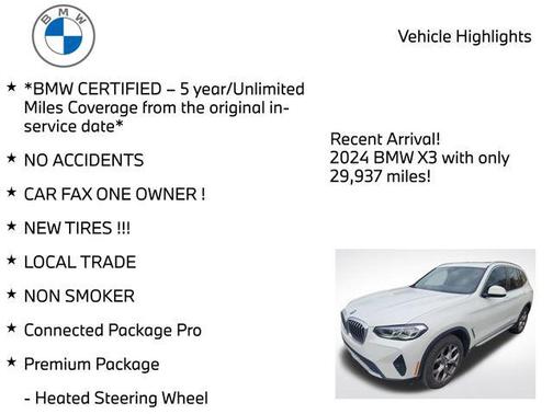 Alpine White 2024 BMW X3 xDrive30i