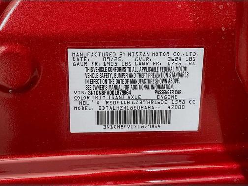 Scarlet Ember Tintcoat 2025 Nissan Versa 1.6 S