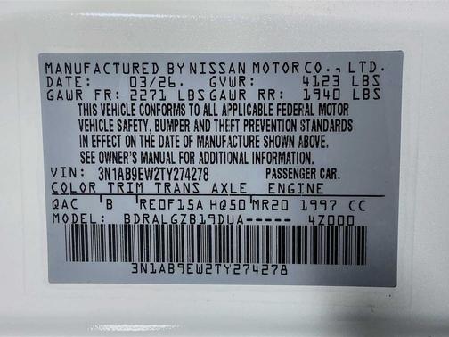 Aspen White Tricoat 2026 Nissan Sentra SL