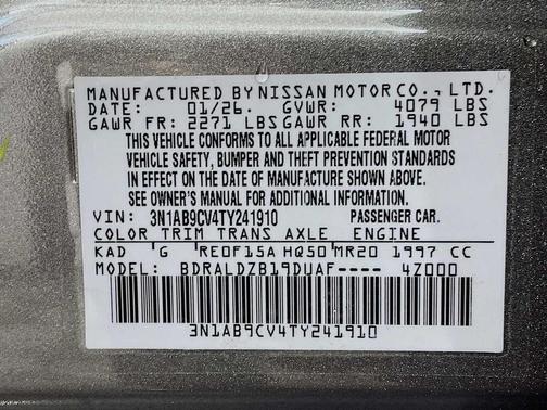 Gun Metallic 2026 Nissan Sentra SV
