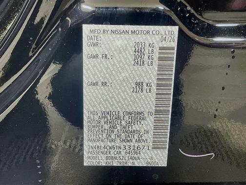 Super Black 2026 Nissan Altima SR AWD