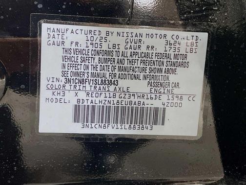 Super Black 2025 Nissan Versa 1.6 S