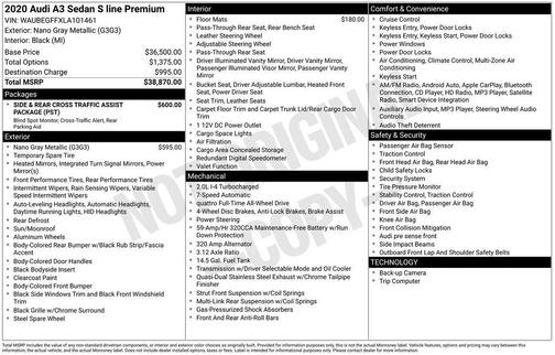 2020 Audi A3 2.0T S line Premium