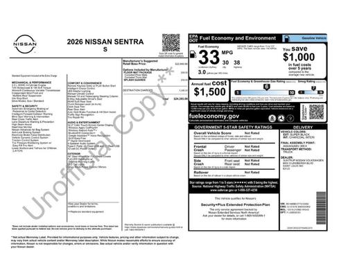 Black 2026 Nissan Sentra S