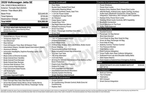 Tornado Red 2020 Volkswagen Jetta 1.4T SE
