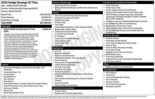 White Knuckle Clearcoat 2026 Dodge Durango GT