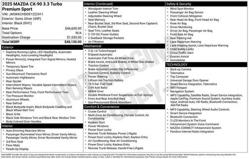 Sonic Silver 2025 Mazda CX-90 3.3 Turbo Premium Sport