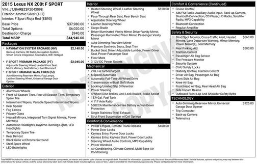 Silver 2015 Lexus NX 200t F Sport