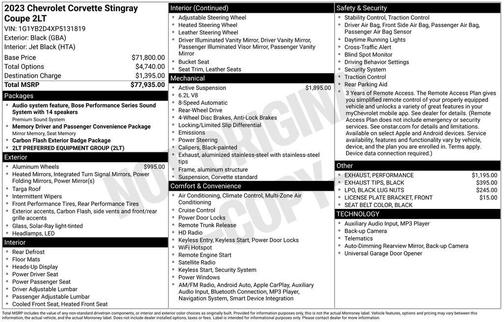 2023 Chevrolet Corvette Stingray w/2LT