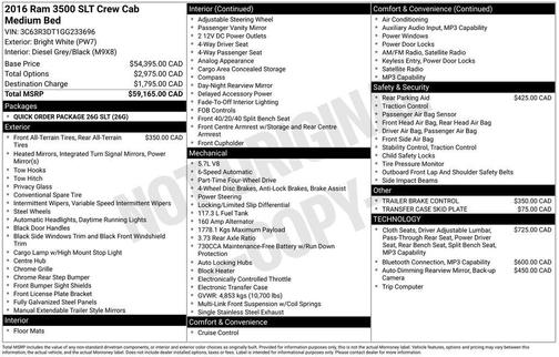 Bright White Clearcoat 2016 RAM 3500 SLT