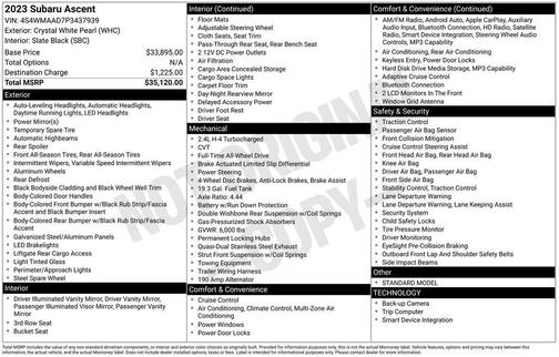 Crystal White Pearl 2023 Subaru Ascent Base 8-Passenger