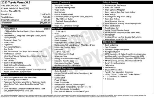 Wind Chill Pearl 2023 Toyota Venza XLE