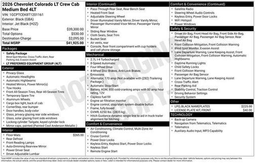 Black 2026 Chevrolet Colorado LT