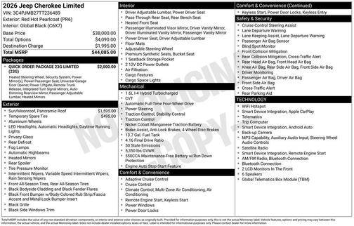 Red 2026 Jeep Cherokee LAREDO/LIMITED
