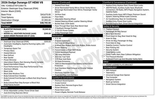 Destroyer Gray Clearcoat 2026 Dodge Durango GT HEMI V8