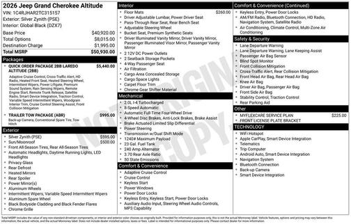 Silver 2026 Jeep Grand Cherokee Sport