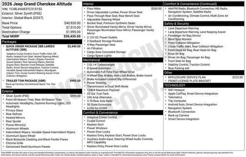 Silver 2026 Jeep Grand Cherokee Sport