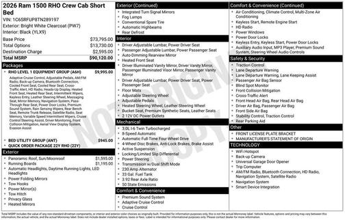 Bright White Clearcoat 2026 RAM 1500 RHO