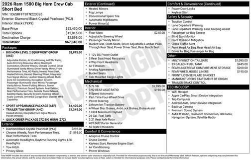 2026 RAM 1500 Big Horn/Lone Star