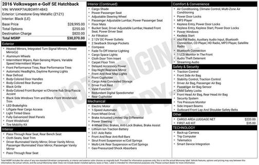 2016 Volkswagen e-Golf SE
