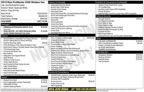 Black Clearcoat 2015 RAM ProMaster 2500 Window Van High Roof