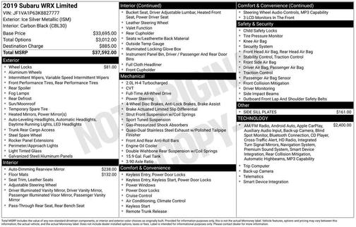2019 Subaru WRX Limited