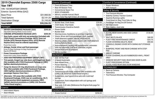 2019 Chevrolet Express 2500 Work Van